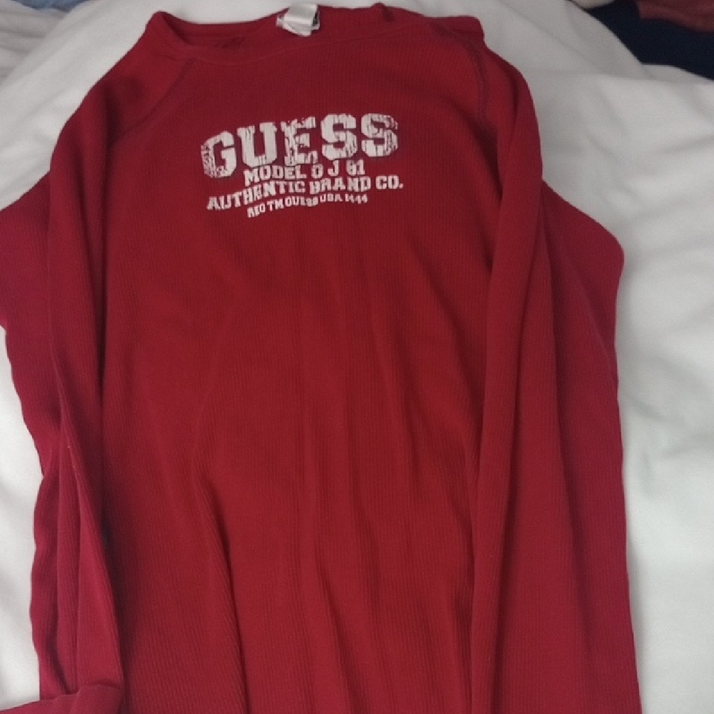 Guess Red Logo Long Sleeve Top